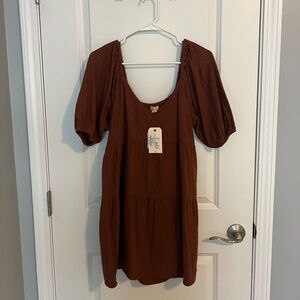 Billabong Rust Puff Sleeve Dress